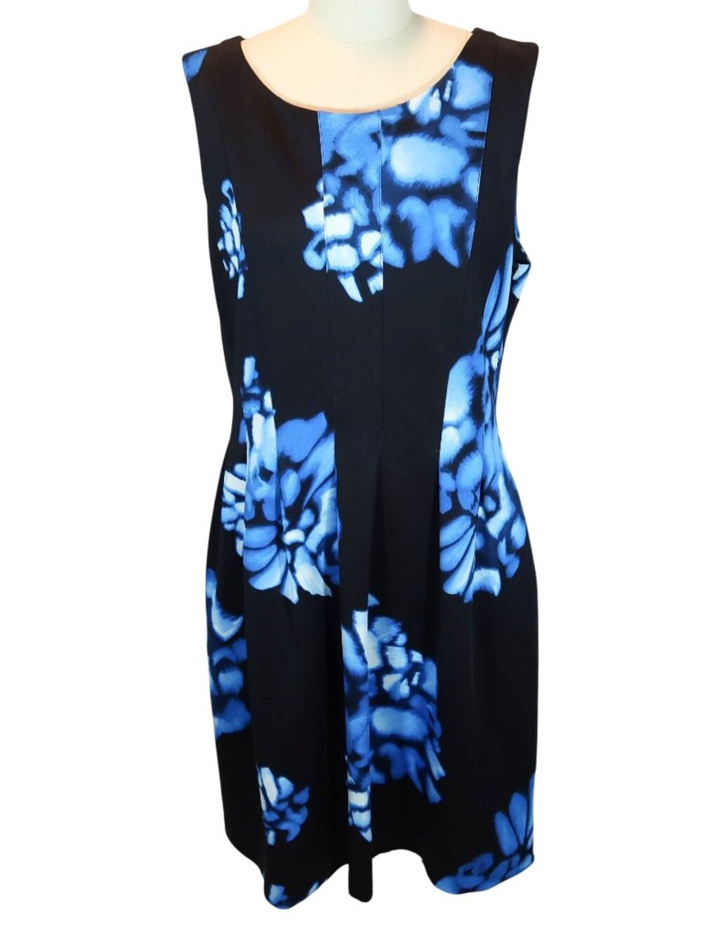 CLAVIN KLEIN Bold Blue Floral Sheath Dress Size 14 Classic Career Professional